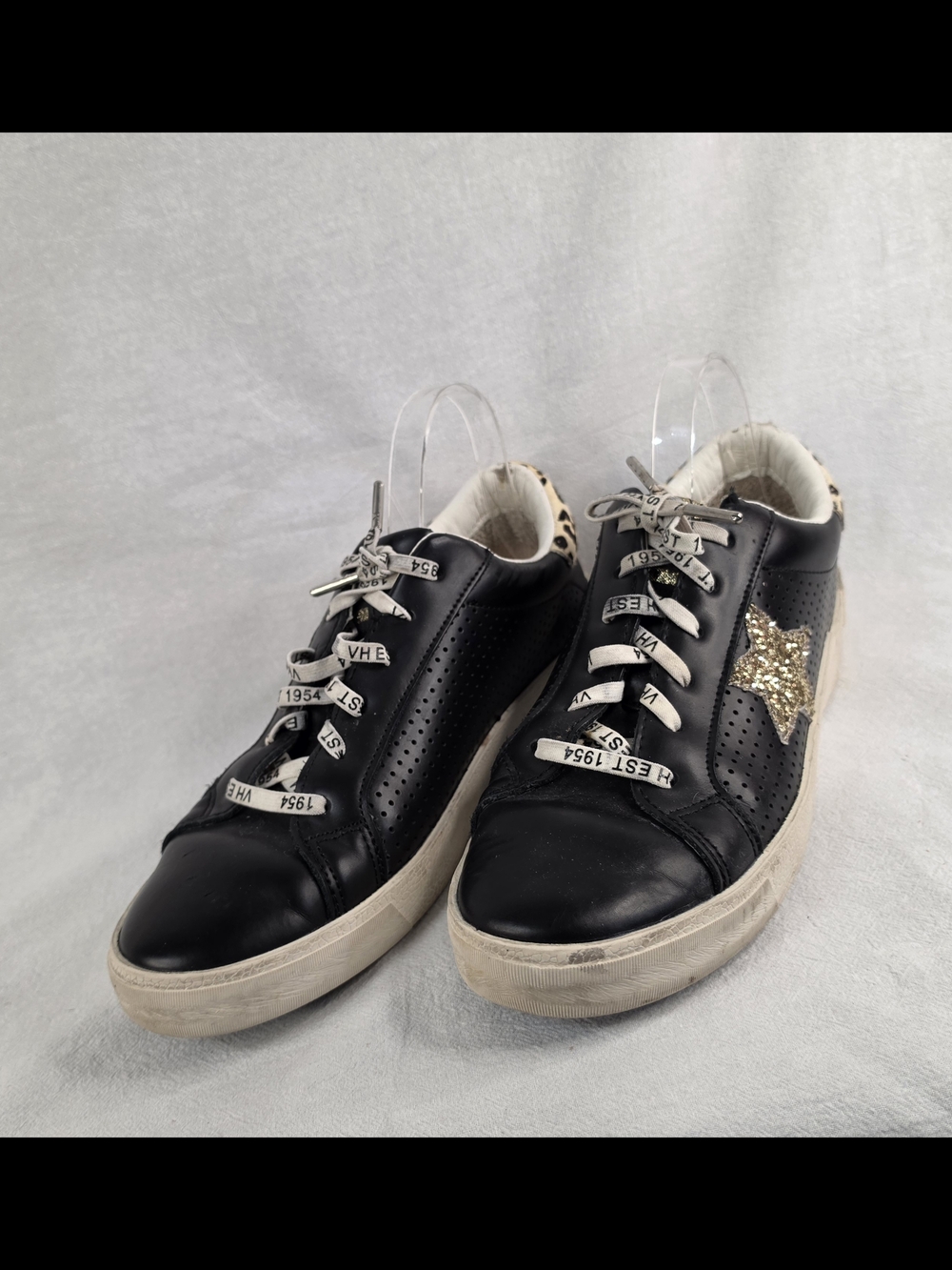 Vintage Havana Rollin Black Leather Star Sneakers Leopard Size 10